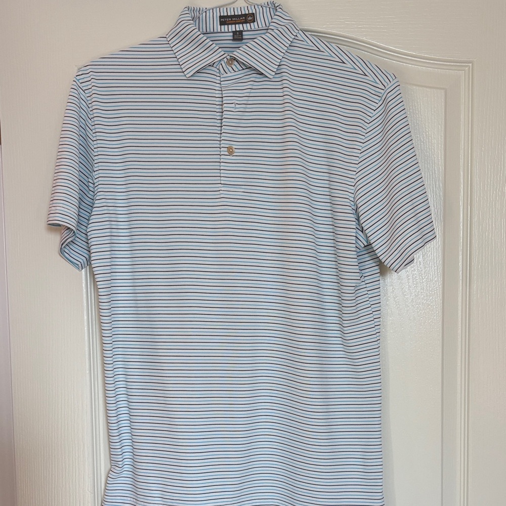 Peter Millar Blue and White Striped Polo Shirt